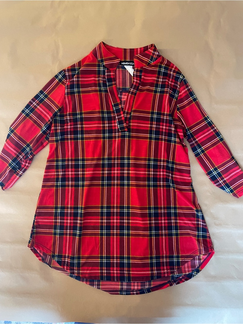H&M Red Plaid Tunic Blouse